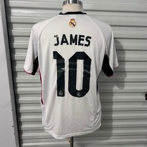 Real Madrid James Rodriguez 10 Soccer Jersey Mens Medium White Black Pink Mesh